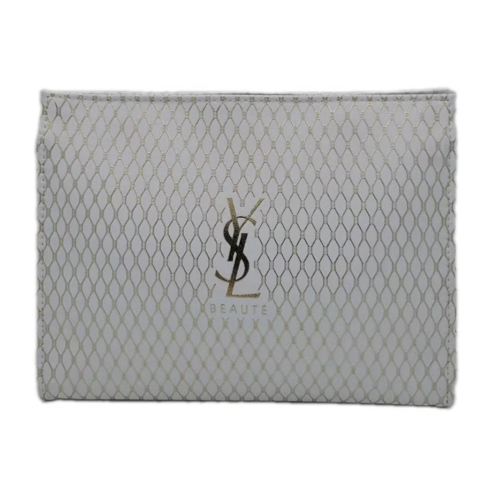 Yves Saint Laurent Beaute Cosmetic Bag White & Gold Make-up Travel Pouch Clutch